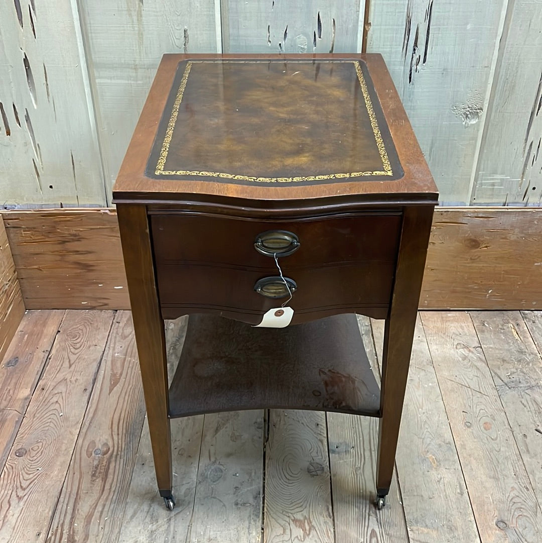 Antique Leather Top Side Table