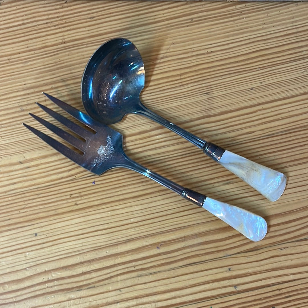 Set Silver and Pearl Serving Utensils
