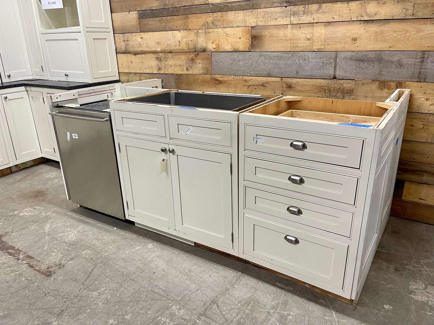 Off White Kitchen Cabinet Set with Island