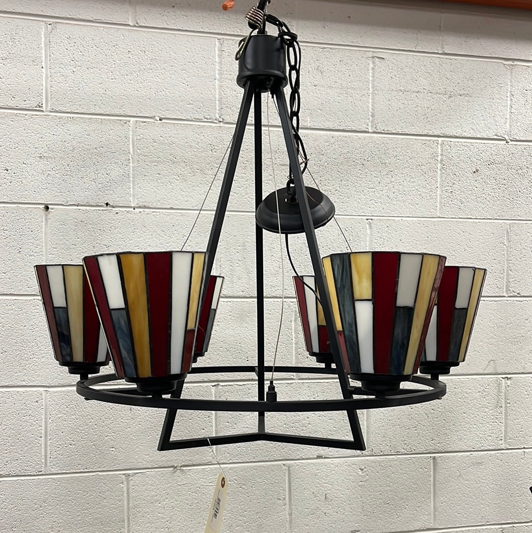 Chandelier with 6 Stained Glass Shades