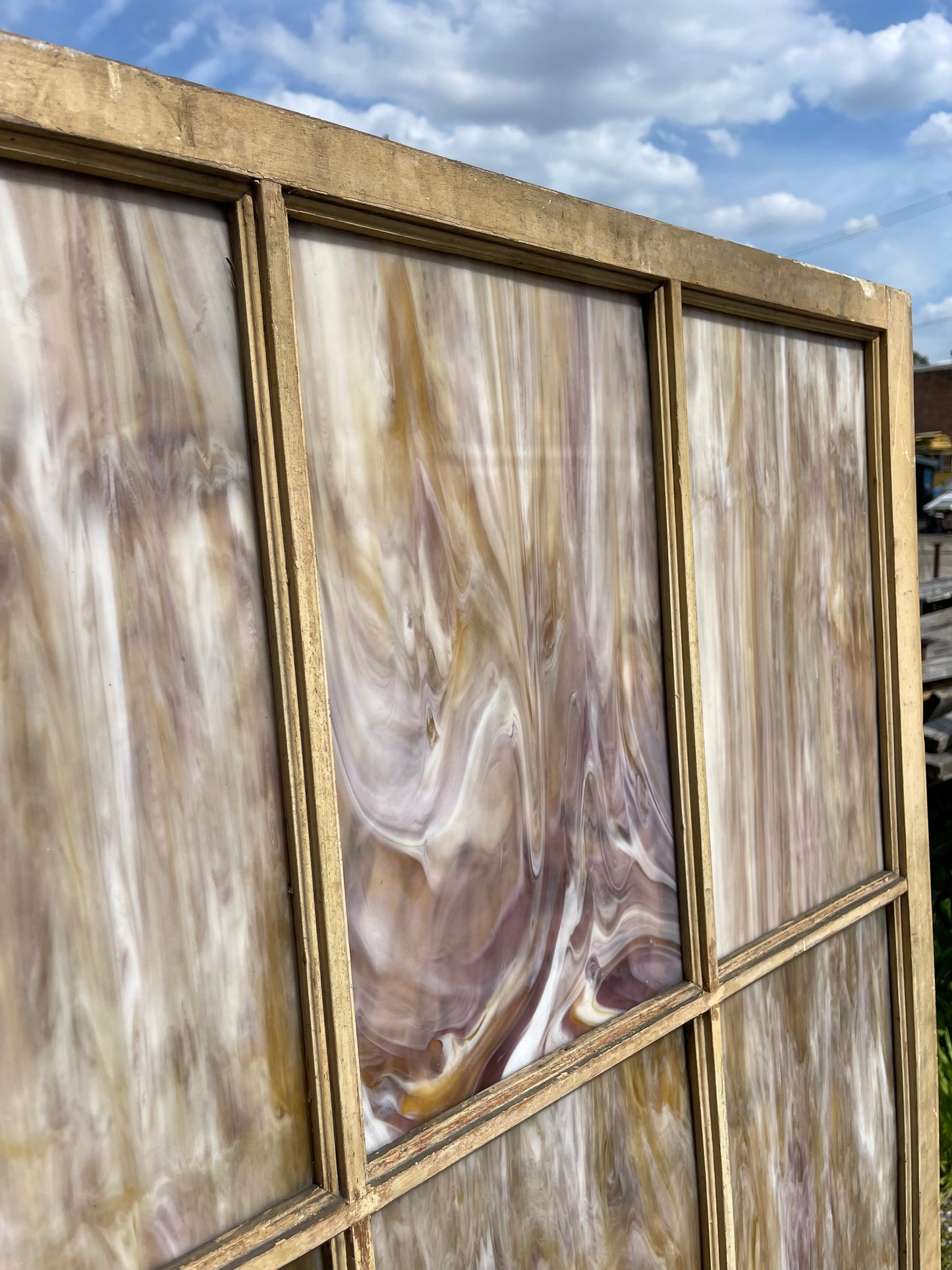Twelve Pane Divided Lite Slag Glass French Door