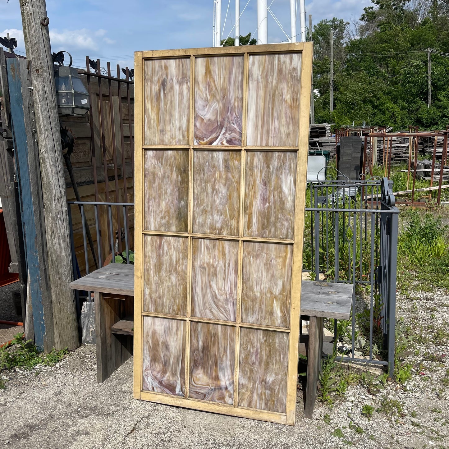 Twelve Pane Divided Lite Slag Glass French Door