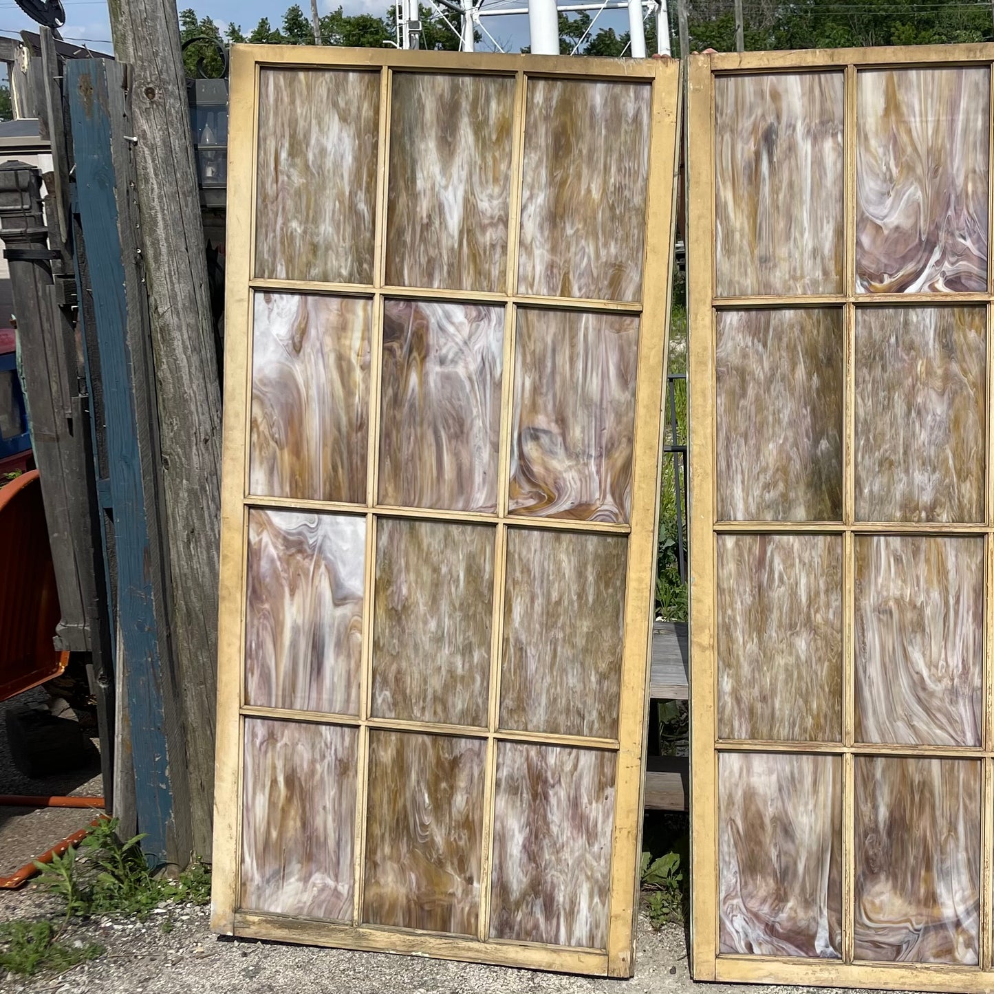 Twelve Pane Divided Lite Slag Glass Fench Door