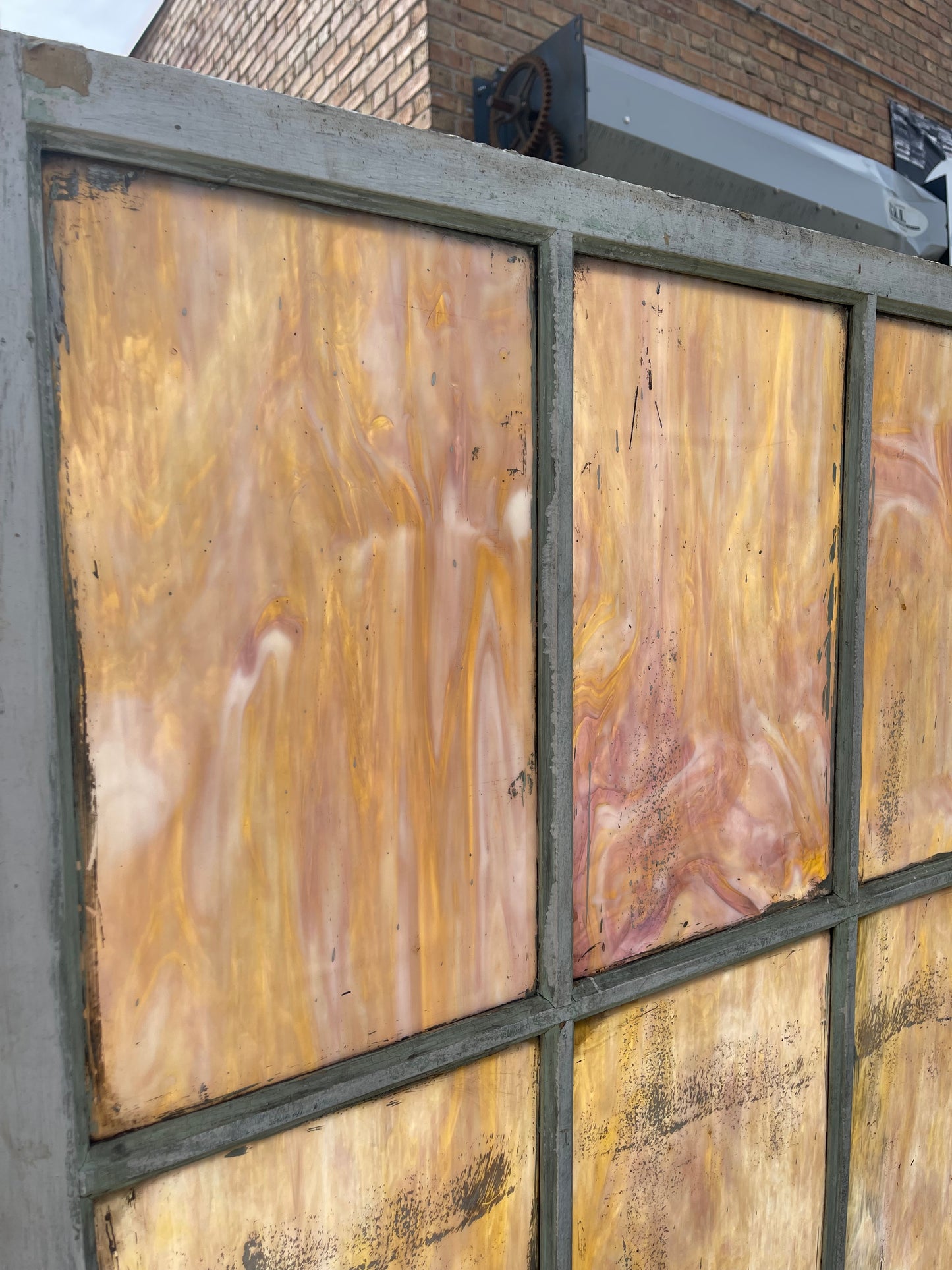 Twelve Pane Divided Lite Slag Glass French Door