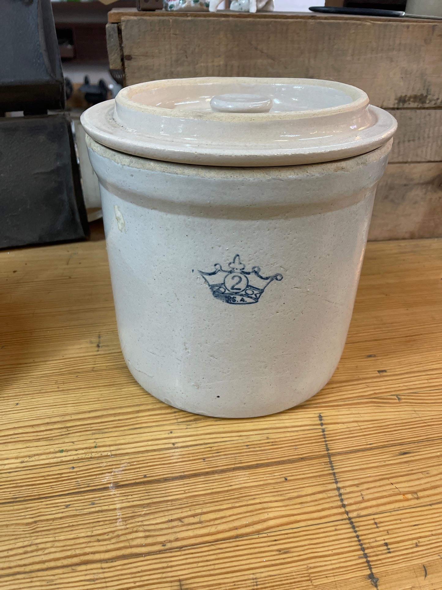 #2 Blue Crown Crock w/ Lid