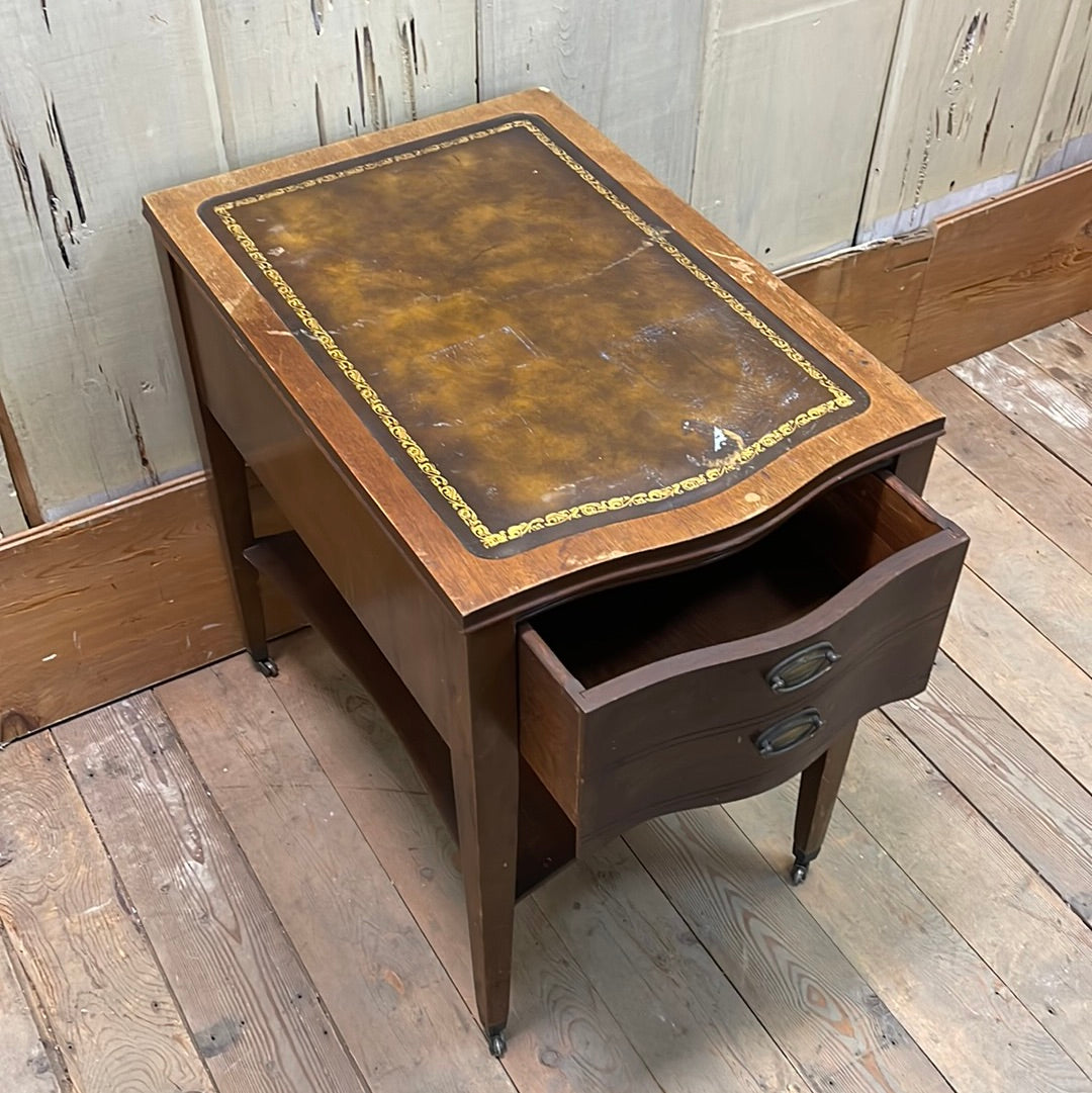 Antique Leather Top Side Table