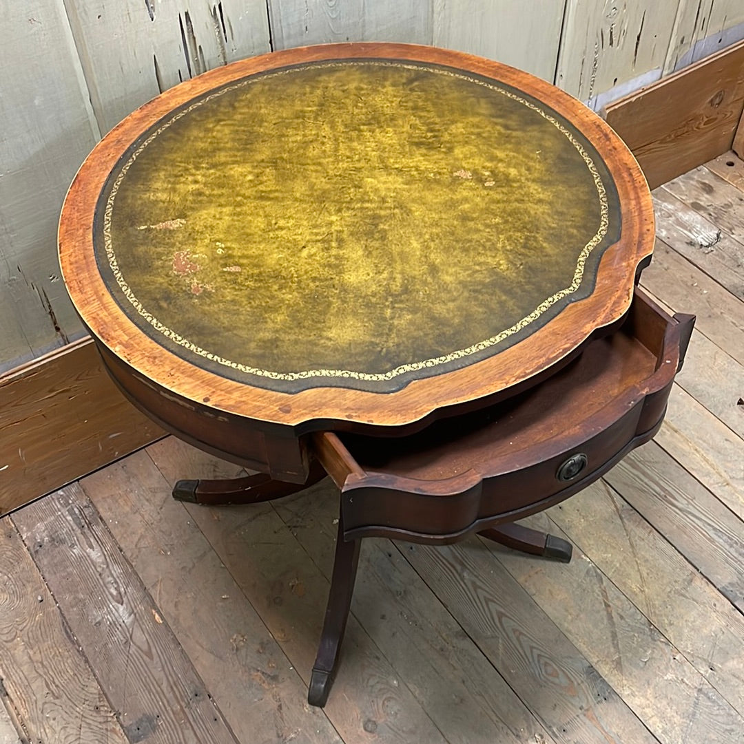 Antique Mahogany Drum Table with Leather Top