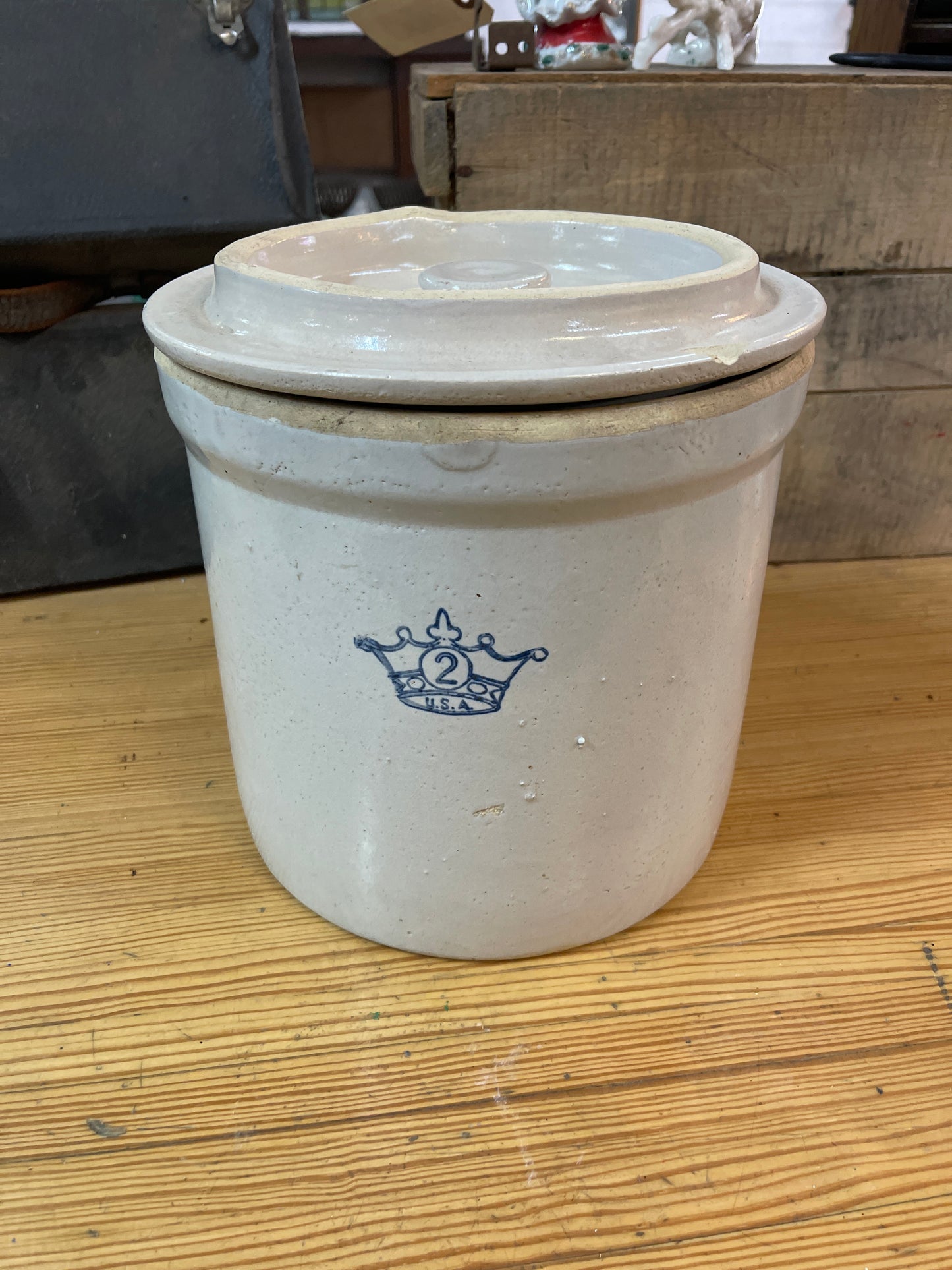 #2 Blue Crown Crock w/ Lid
