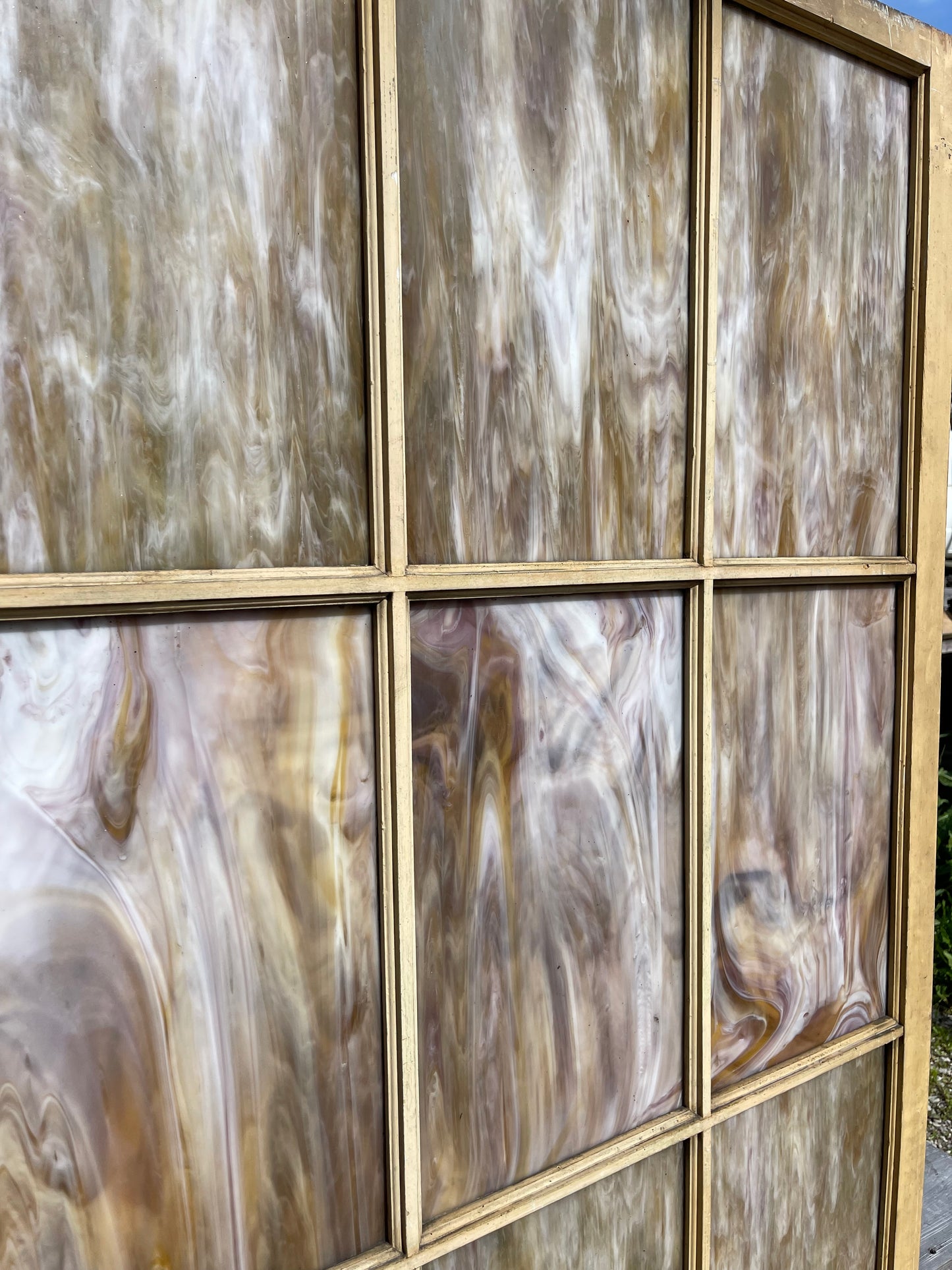 Twelve Pane Divided Lite Slag Glass Fench Door