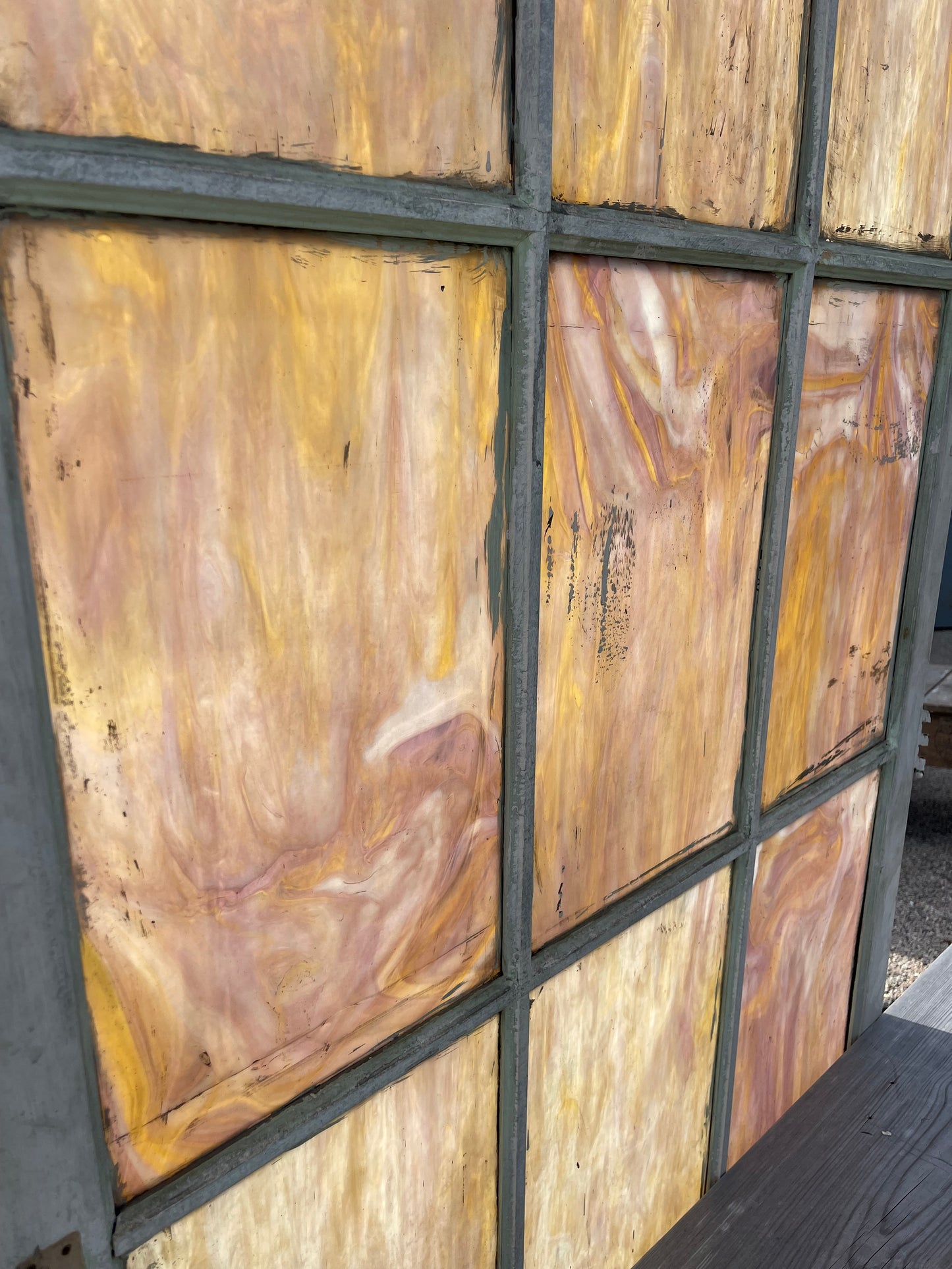 Twelve Pane Divided Lite Slag Glass Fench Door