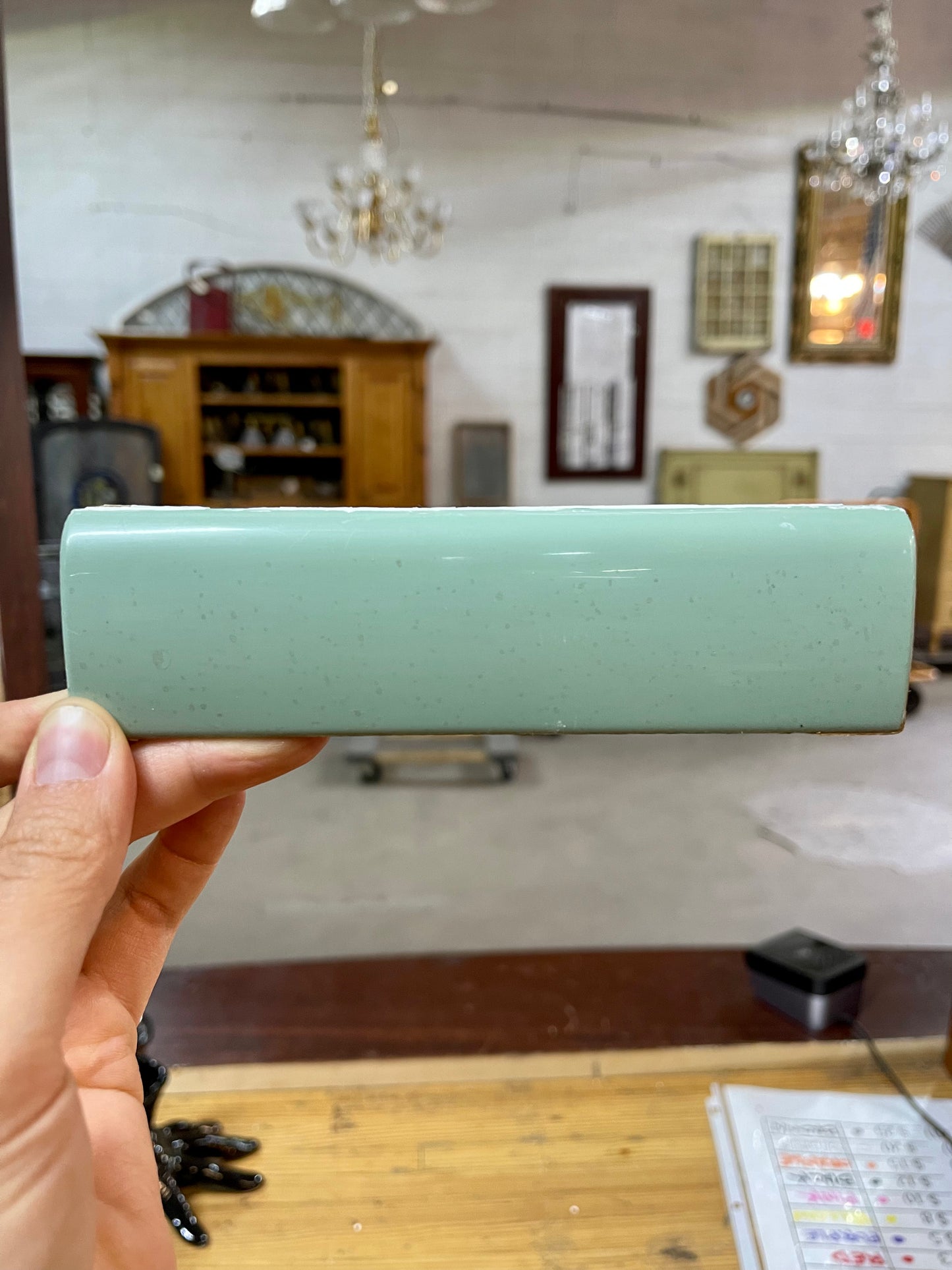 Mid Century Plastic Teal Bullnose Tile 1 3/4" x 6 1/4"