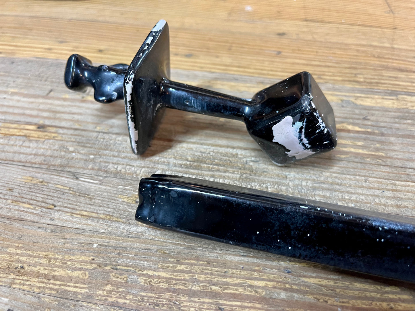Vintage Cast Iron Black Enamel Towel Bar
