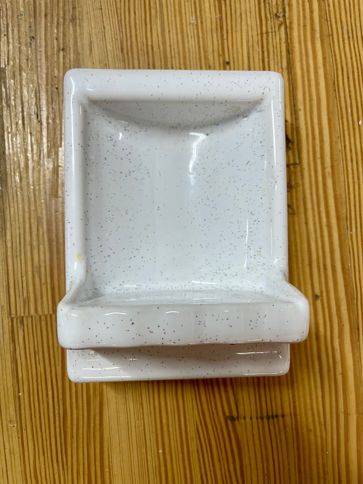1960s White with Black Speckled Soap Dish