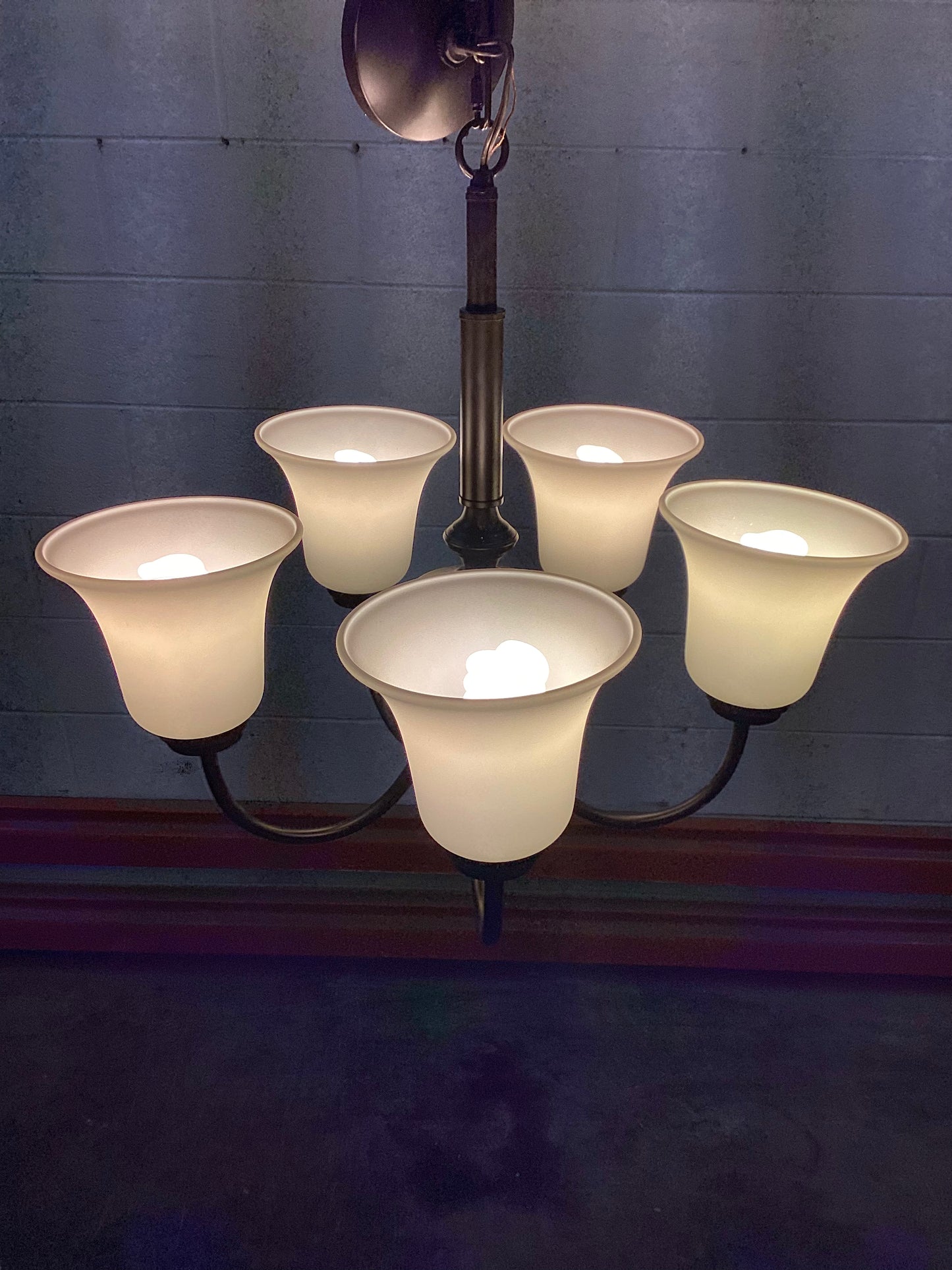 Five Bulb Glass Shaded Chandelier