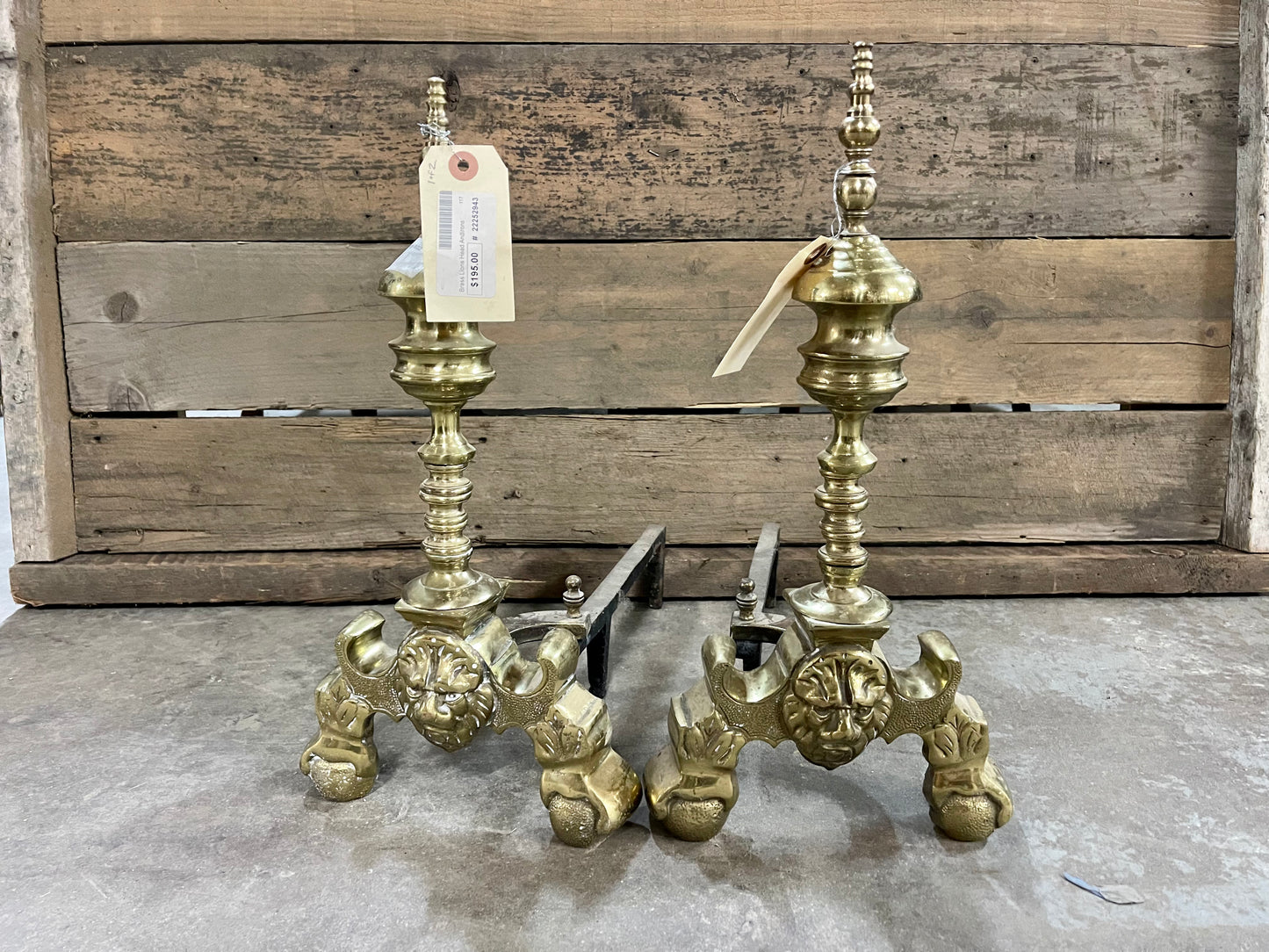 Brass Lions Head Andirons