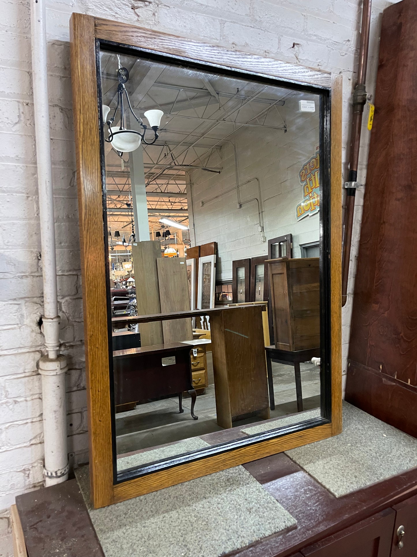 Salvaged Old Oak Framed Mirror