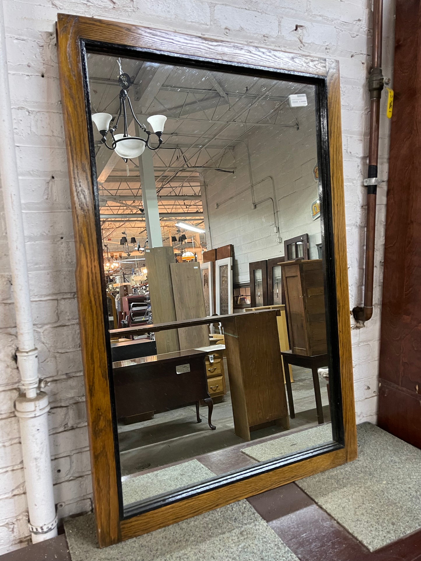 Salvaged Old Oak Framed Mirror
