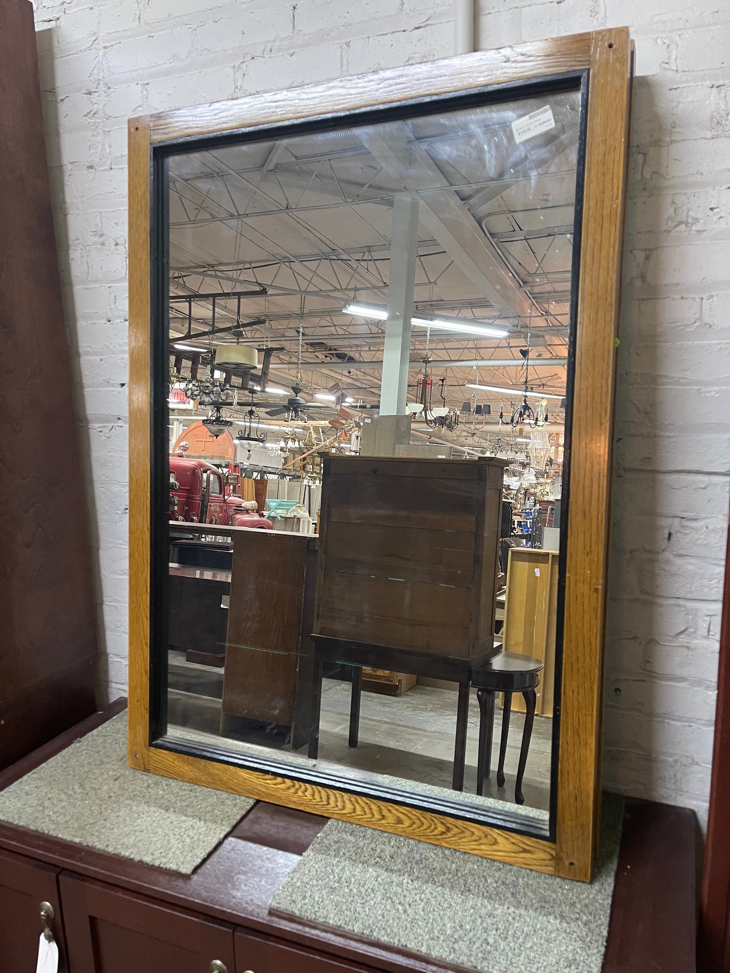 Salvaged Old Oak Framed Mirror