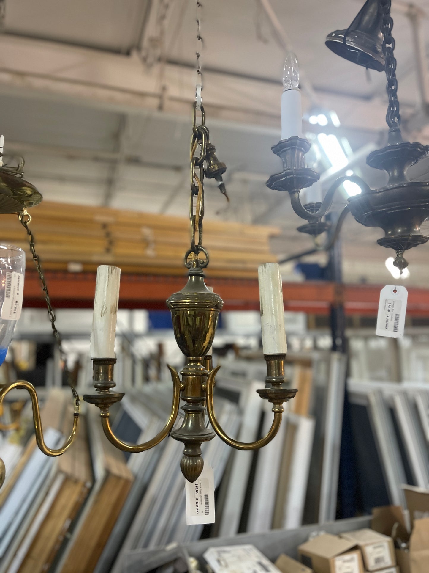 3 Candle Brass Chandelier