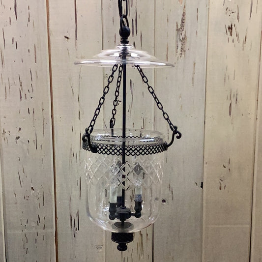 Three Bulb Cut Glass Bell Jar Pendant Light