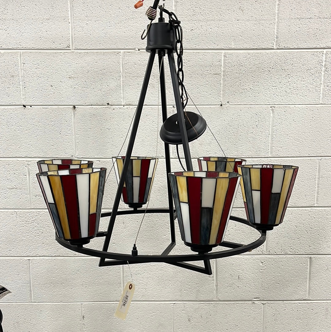 Chandelier with 6 Stained Glass Shades