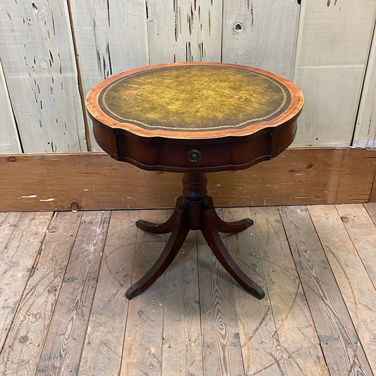 Antique Mahogany Drum Table with Leather Top