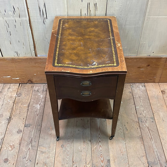 Antique Leather Top Side Table