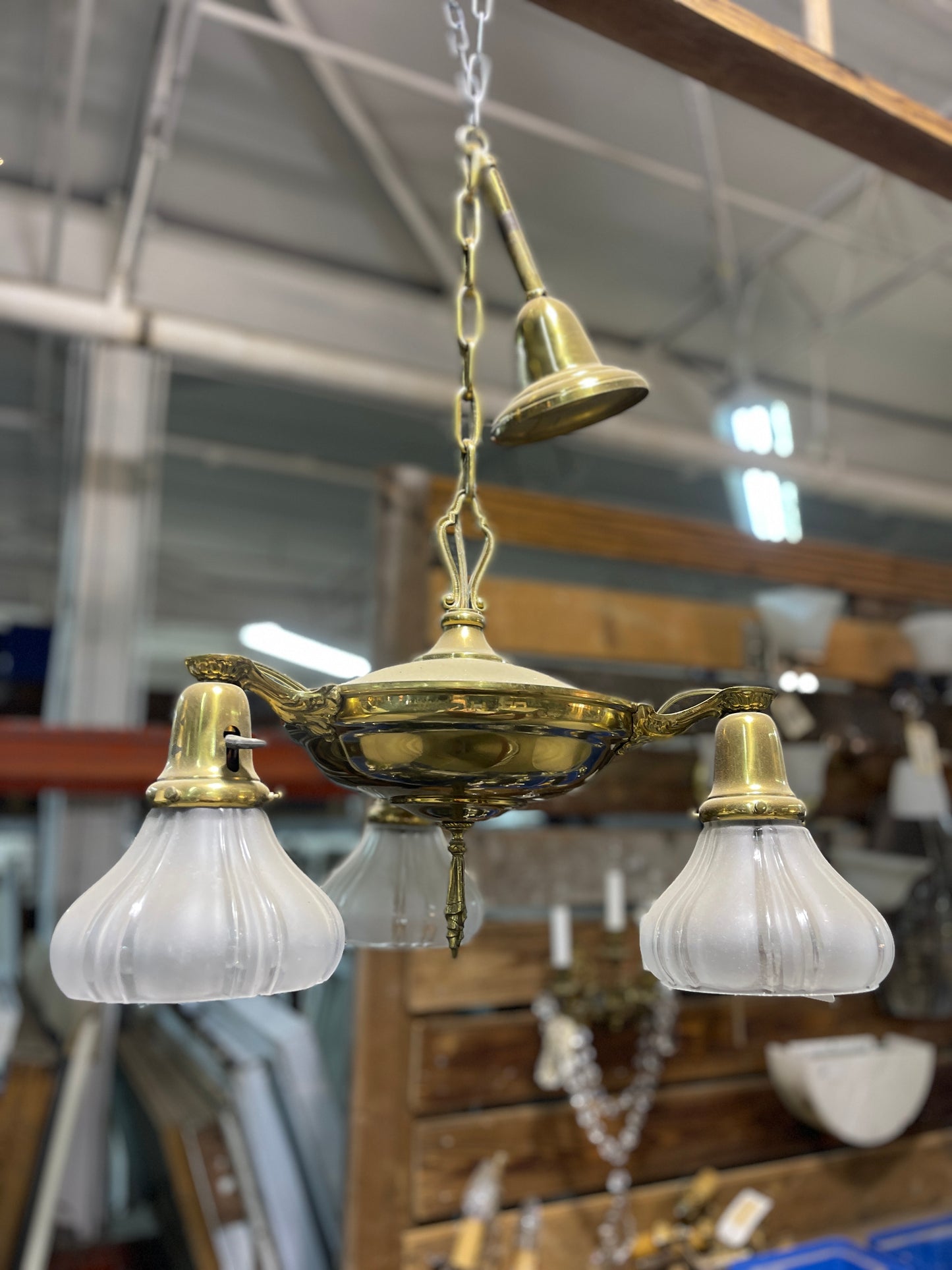 Restored Early Electric 3 Light Chandelier