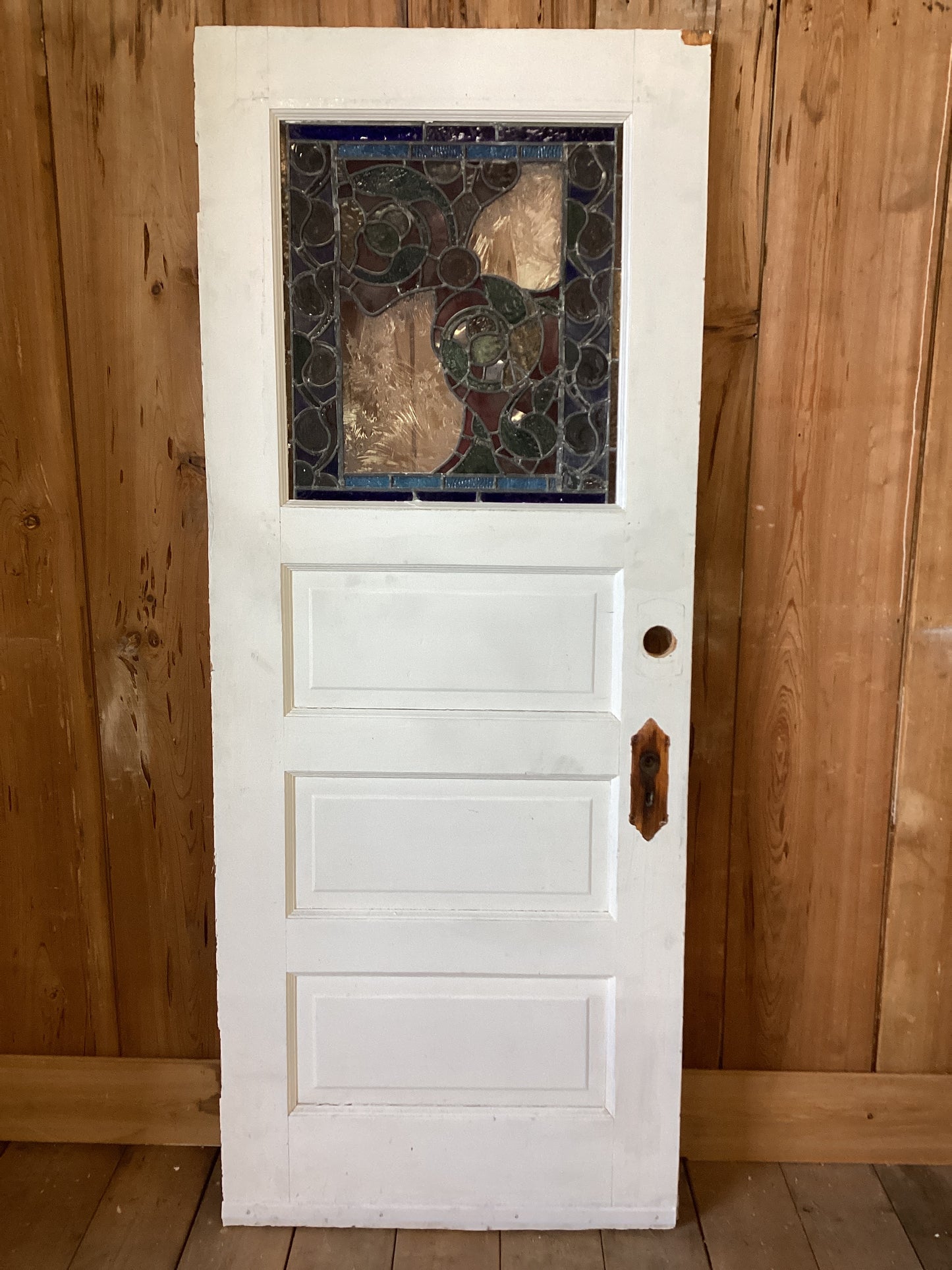 Exterior Door With Antique Stained Glass Window