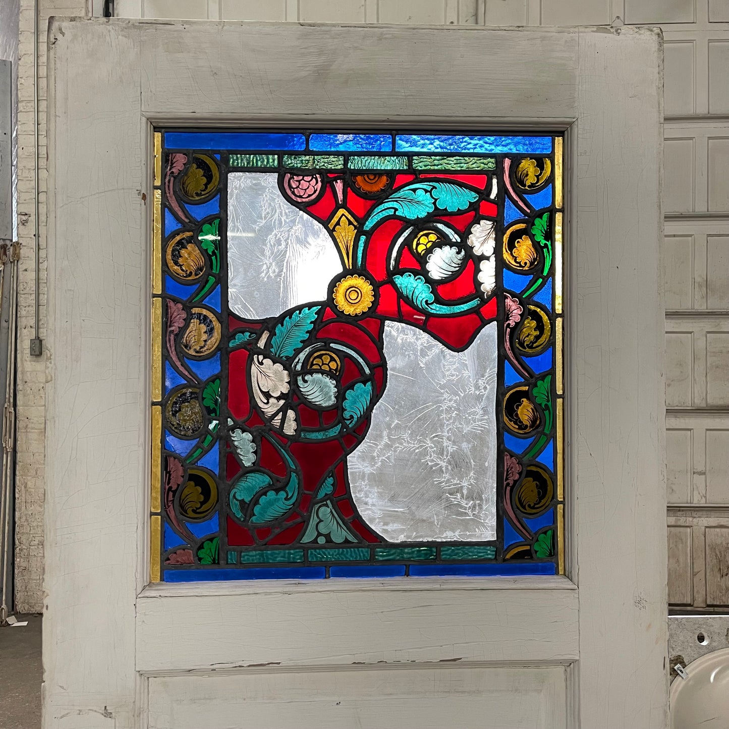 Exterior Door With Antique Stained Glass Window