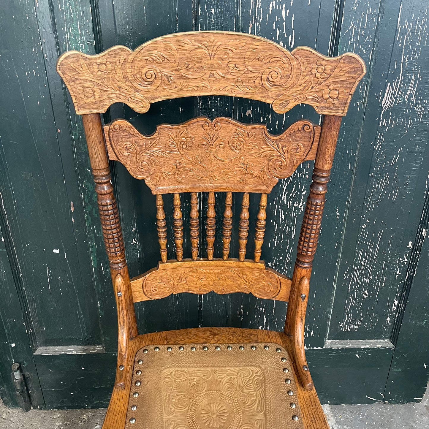 Antique Oak Press Back Dining Chair Set