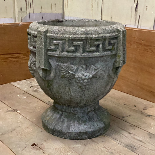 Antique Greek Key Stone Urn Planter