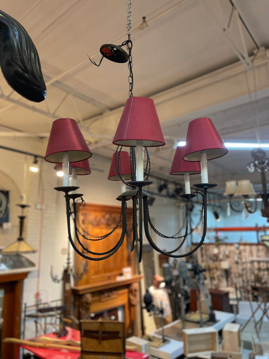 6 Arm Chandelier with Red Shades