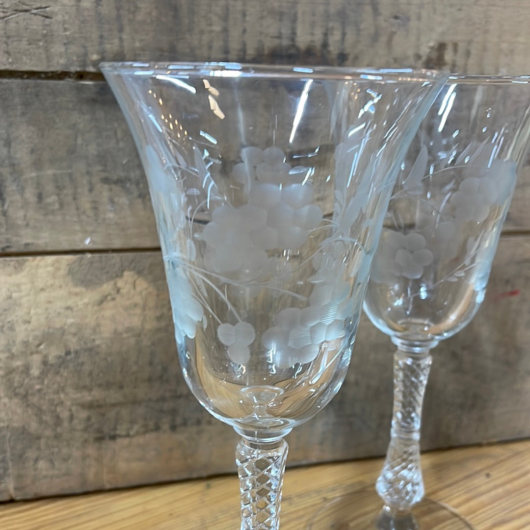 Libbey Etched Floral Glass Set