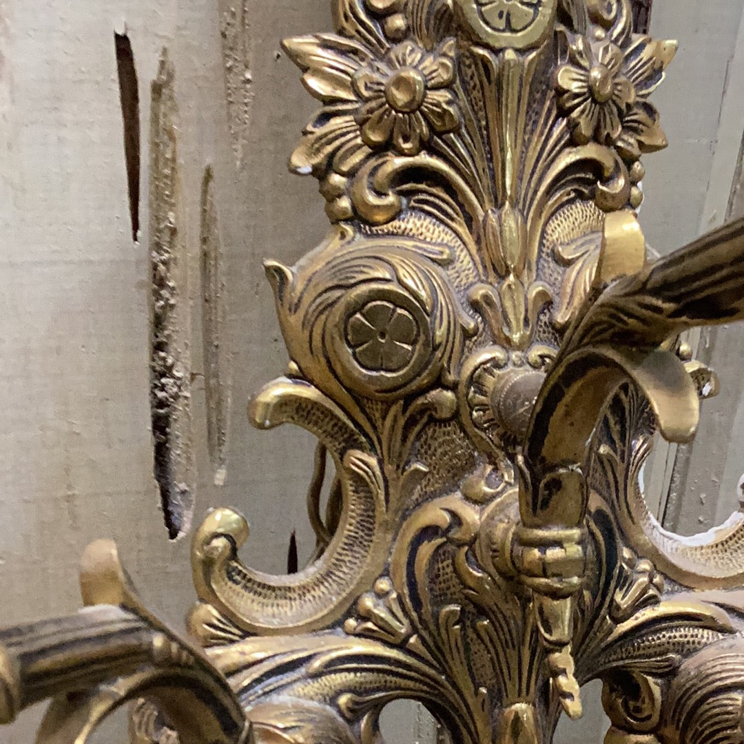 Seven Arm Brass Candelabra Sconce