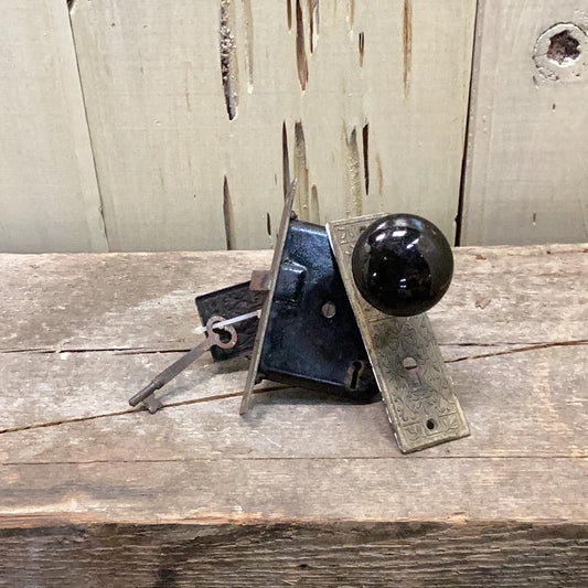Antique Doorknob Set With Mortise & Key