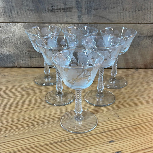 Libbey Etched Floral Glass Set