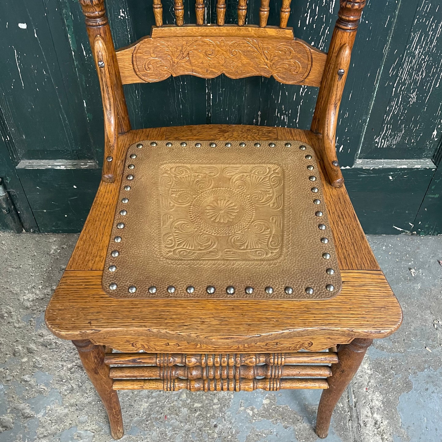 Antique Oak Press Back Dining Chair Set