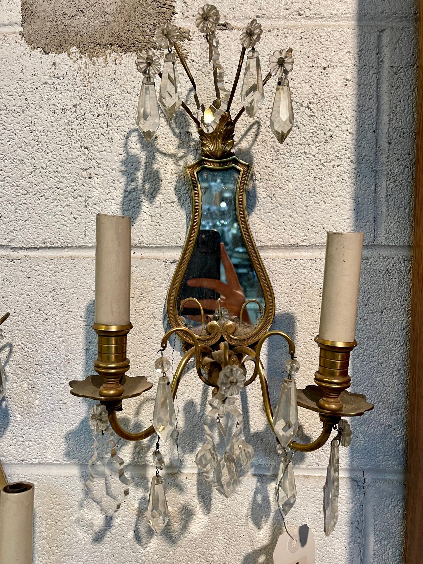 Antique Mirrored Brass Sconce
