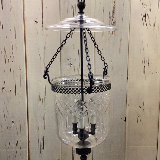 Three Bulb Cut Glass Bell Jar Pendant Light