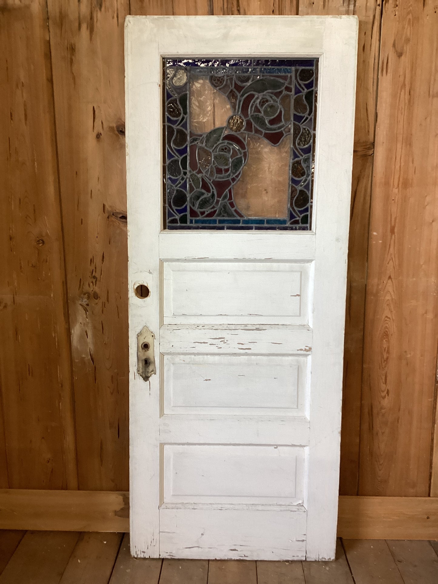 Exterior Door With Antique Stained Glass Window