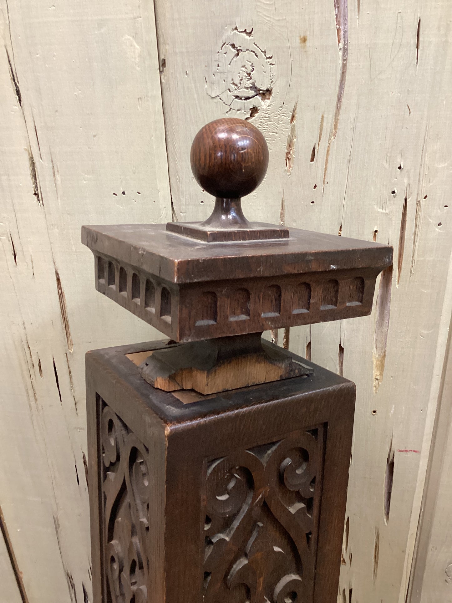 Antique 1902 Oak Newel Post