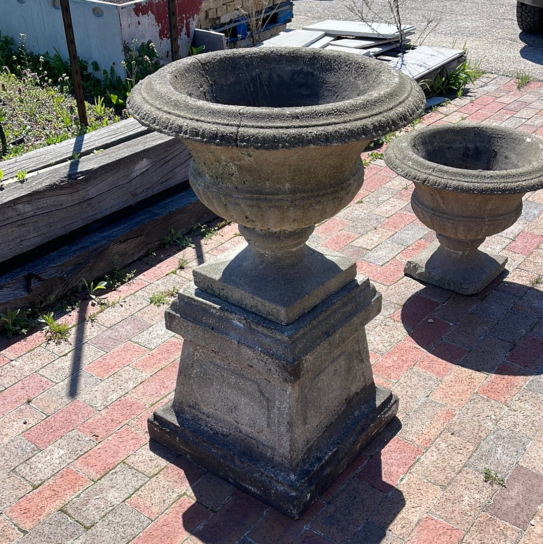 Antique Stone Urn Planter With Base