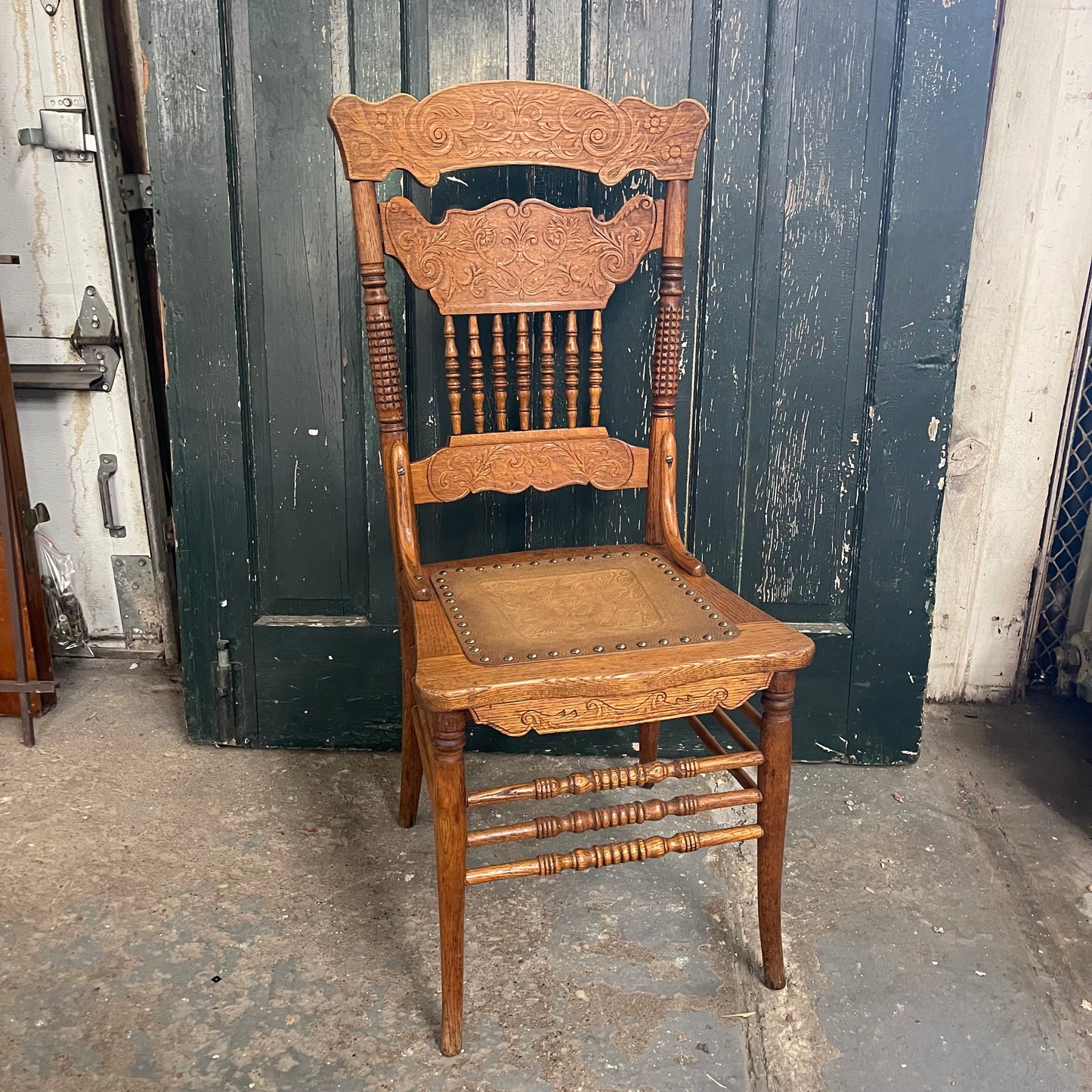 Antique Oak Press Back Dining Chair Set