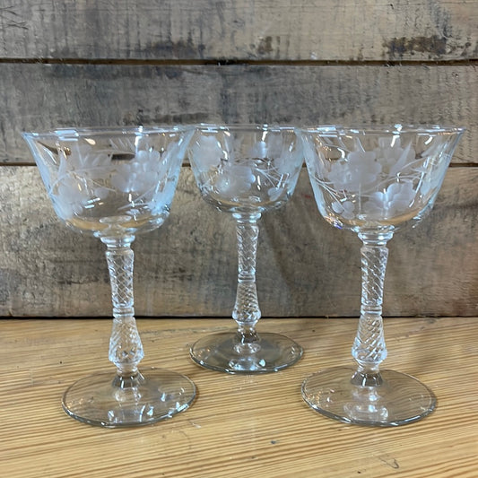 Libbey Etched Floral Glass Set