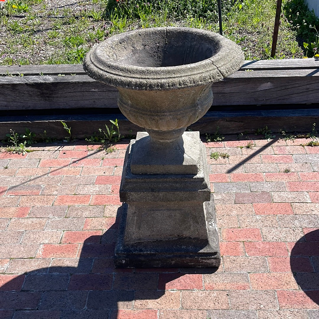 Antique Stone Urn Planter With Base