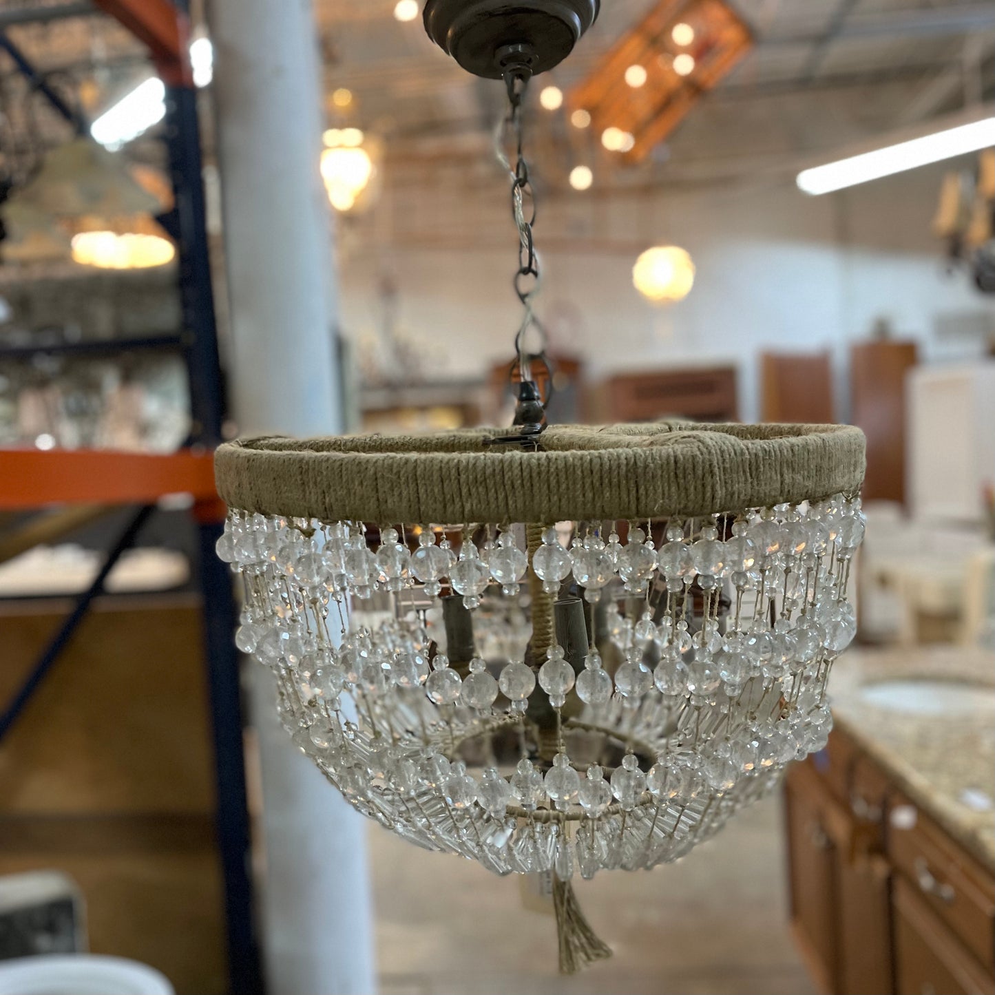 Hemp & Crystal Pendant Light