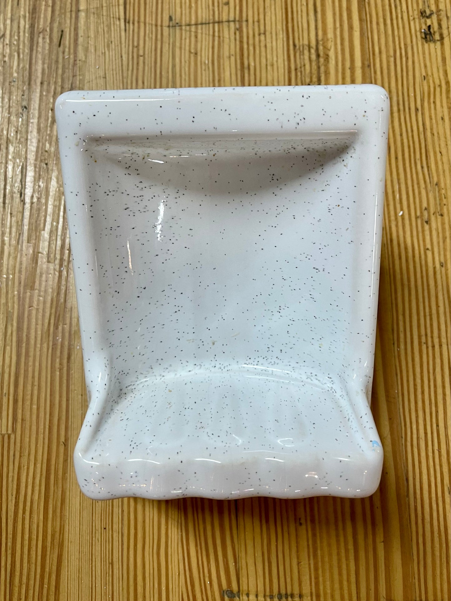 1960s White with Black Speckled Soap Dish