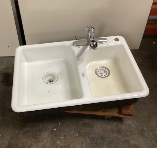 Double Basin Cast Iron Kitchen Sink With Faucet