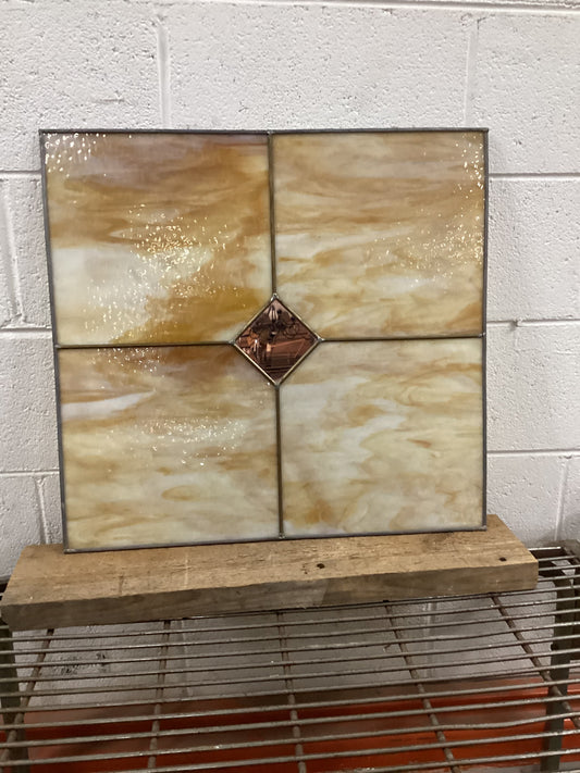 Stained Glass Panel With Copper Mirror Center Diamond